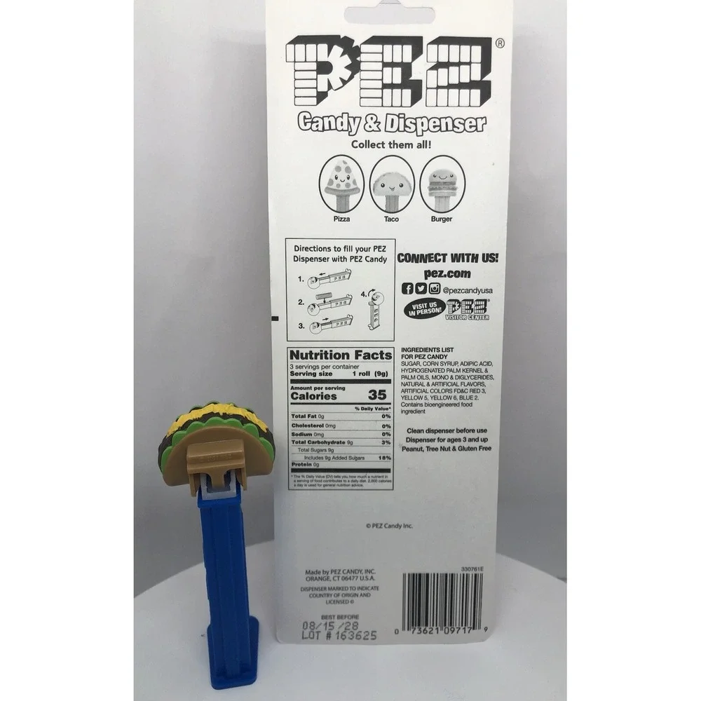 PEZ Treats Collectable 2 pack Candy and Dispensers Donut and‎ Taco Emoji Style